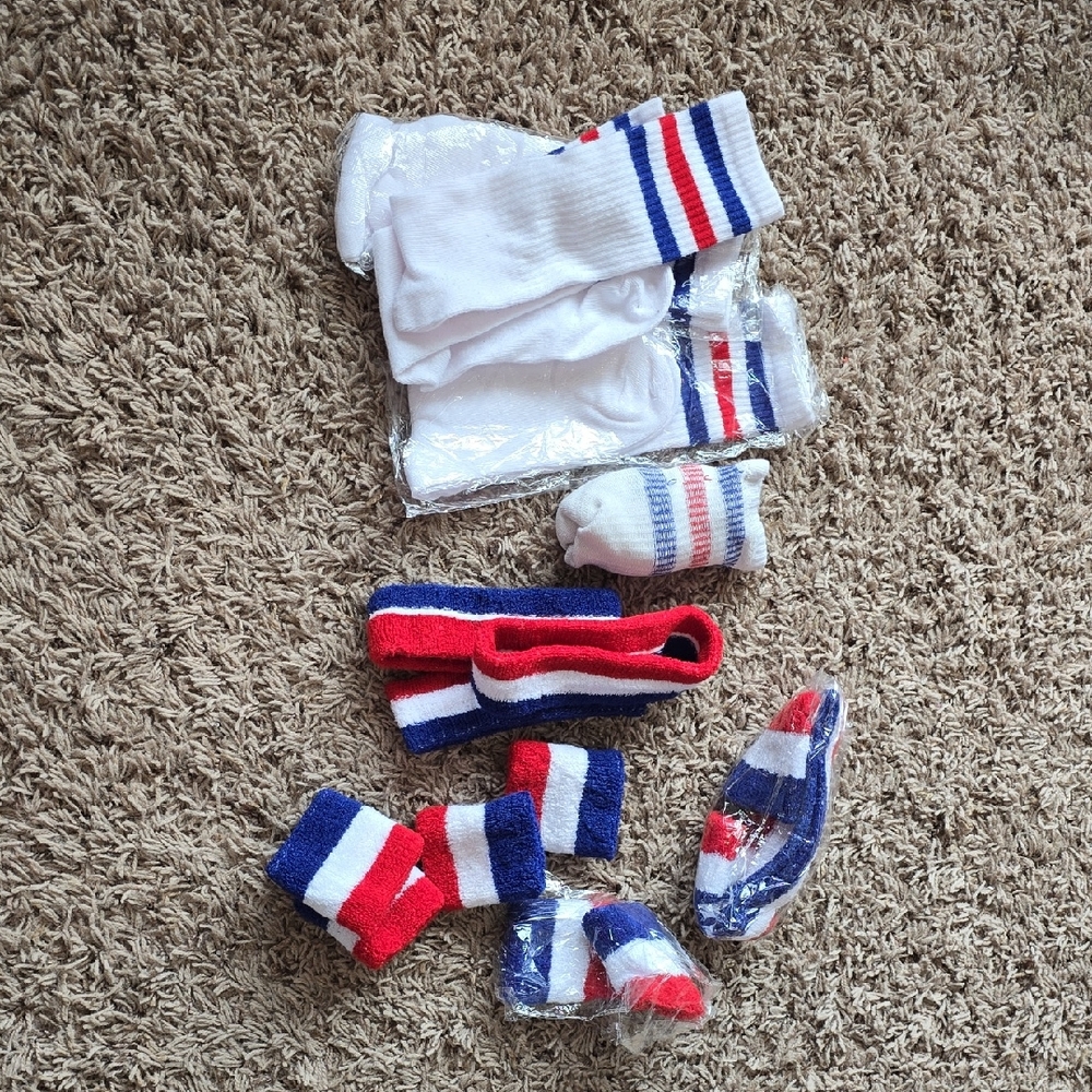 White and Multicolor Athletic Socks and Accessories Set